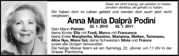 Traueranzeige von Anna Maria Dalprà Podini von Dolomiten