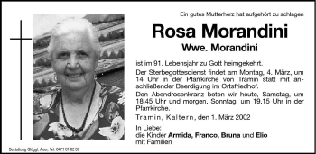 Traueranzeige von Rosa Morandini von Dolomiten