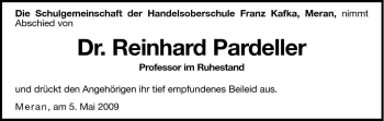 Traueranzeige von Reinhard Pardeller von Dolomiten