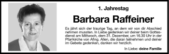 Traueranzeige von Barbara Raffeiner von Dolomiten