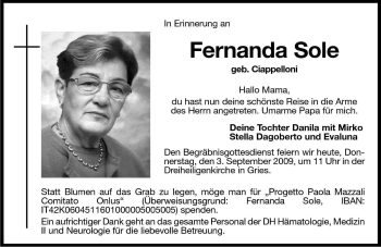 Traueranzeige von Fernanda Sole von Dolomiten