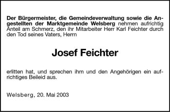 Traueranzeige von Josef Feichter von Dolomiten