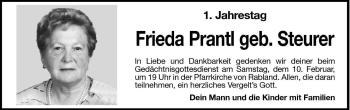 Traueranzeige von Frieda Prantl von Dolomiten
