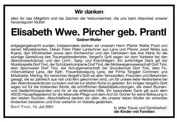 Traueranzeige von Elisabeth Pircher von Dolomiten