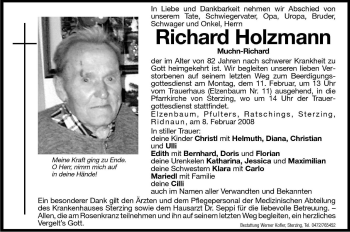 Traueranzeige von Richard Holzmann von Dolomiten