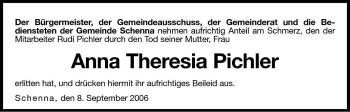 Traueranzeige von Anna Theresia Pichler von Dolomiten