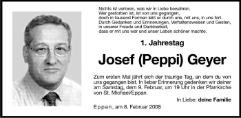 Traueranzeige von Josef (Peppi) Geyer von Dolomiten