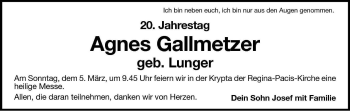 Traueranzeige von Agnes Gallmetzer von Dolomiten