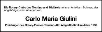Traueranzeige von Carlo Maria Giulini von Dolomiten
