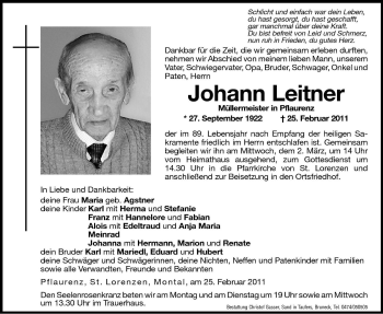 Traueranzeige von Johann Leitner von Dolomiten