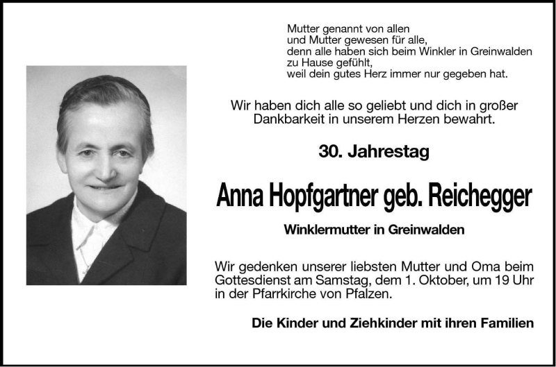  Traueranzeige für Anna Hopfgartner vom 30.09.2005 aus Dolomiten
