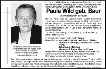 Traueranzeige von Paula Wild von Dolomiten