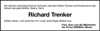 Traueranzeige von Richard Trenker von Dolomiten