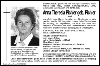 Traueranzeige von Anna Theresia Pichler von Dolomiten