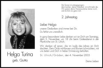 Traueranzeige von Helga Turina von Dolomiten