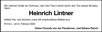 Traueranzeige von Heinrich Lintner von Dolomiten