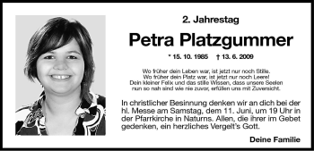 Traueranzeige von Petra Platzgummer von Dolomiten