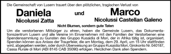 Traueranzeige von Marco und Daniela Nicolussi Castellan Galeno und Nico von Dolomiten