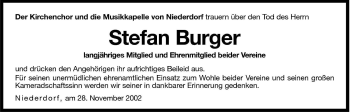 Traueranzeige von Stefan Burger von Dolomiten