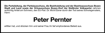 Traueranzeige von Peter Pernter von Dolomiten