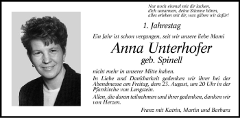 Traueranzeige von Anna Unterhofer von Dolomiten