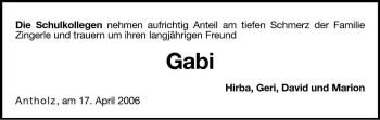 Traueranzeige von Gabi  von Dolomiten