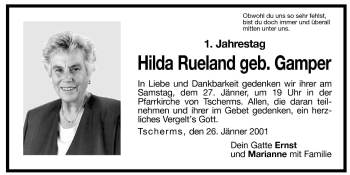 Traueranzeige von Hilda Rueland von Dolomiten