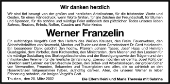 Traueranzeige von Werner Franzelin von Dolomiten