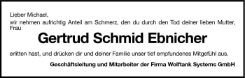 Traueranzeige von Gertrud Schmid Ebnicher von Dolomiten