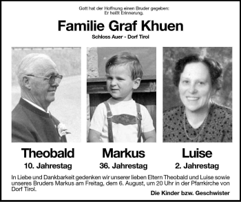 Traueranzeige von Theobald Khuen von Dolomiten