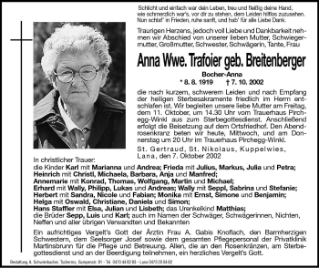 Traueranzeige von Anna Trafoier von Dolomiten