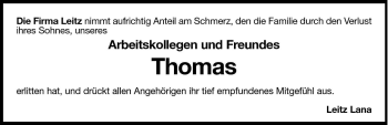Traueranzeige von Thomas Gruber von Dolomiten