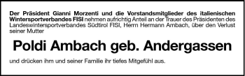 Traueranzeige von Poldi Ambach von Dolomiten
