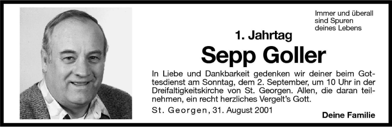  Traueranzeige für Sepp Goller vom 31.08.2001 aus Dolomiten