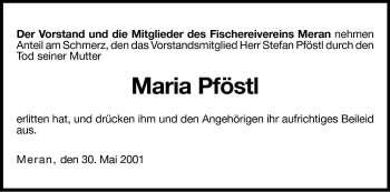 Traueranzeige von Maria Pföstl von Dolomiten