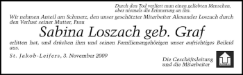 Traueranzeige von Sabina Loszach von Dolomiten
