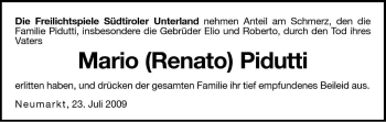 Traueranzeige von Mario (Renato) Pidutti von Dolomiten