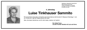 Traueranzeige von Luise Tinkhauser von Dolomiten