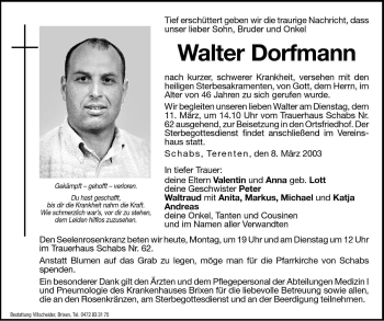 Traueranzeige von Walter Dorfmann von Dolomiten