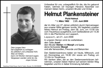Traueranzeige von Helmut Plankensteiner von Dolomiten