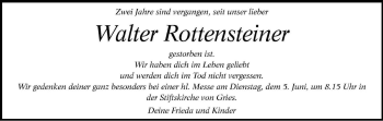 Traueranzeige von Walter Rottensteiner von Dolomiten