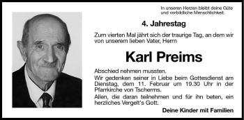 Traueranzeige von Karl Preims von Dolomiten
