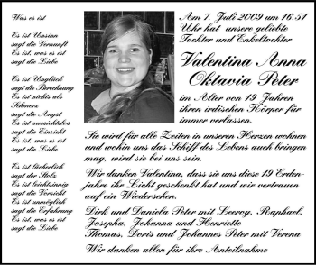 Traueranzeige von Valentina Anna Oktavia  Peter von Dolomiten