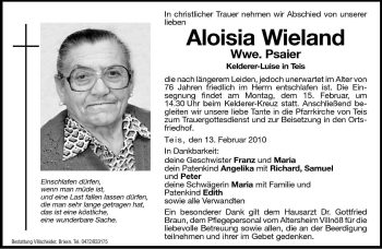 Traueranzeige von Aloisia Psaier von Dolomiten