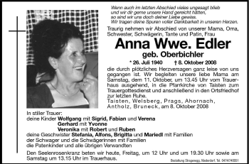 Traueranzeige von Anna Edler von Dolomiten