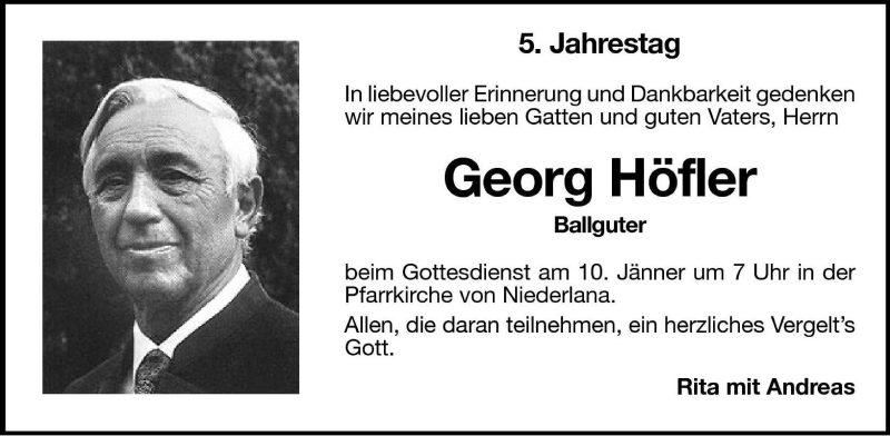  Traueranzeige für Georg Höfler vom 08.01.2003 aus Dolomiten