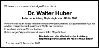 Traueranzeige von Walter Huber von Dolomiten