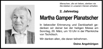 Traueranzeige von Martha Planatscher von Dolomiten