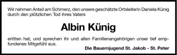 Traueranzeige von Albin Künig von Dolomiten