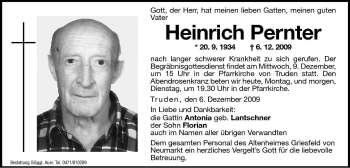 Traueranzeige von Heinrich Pernter von Dolomiten